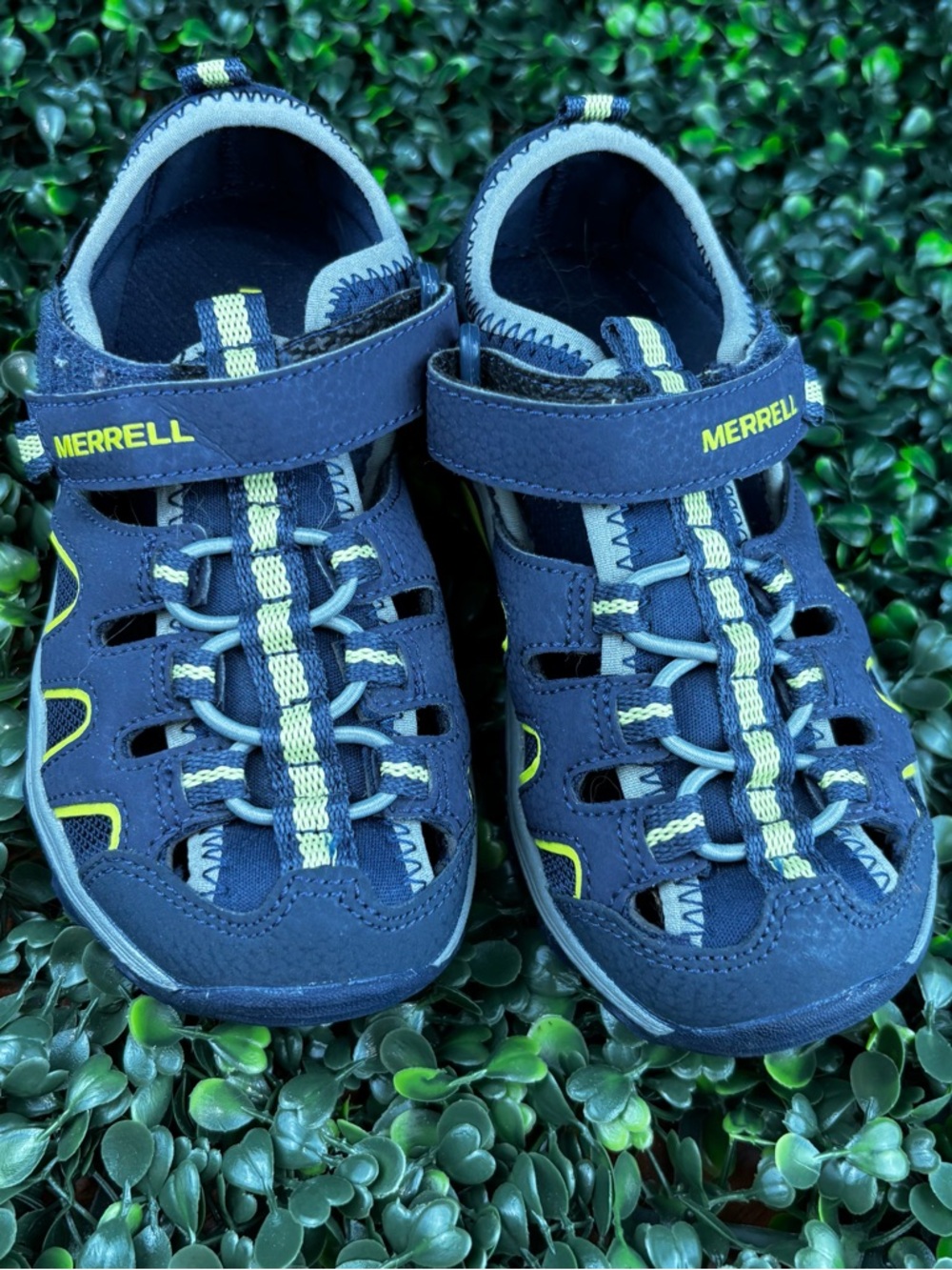 Merrell Navy and Lime Green Kids Closed-Toe Sandals